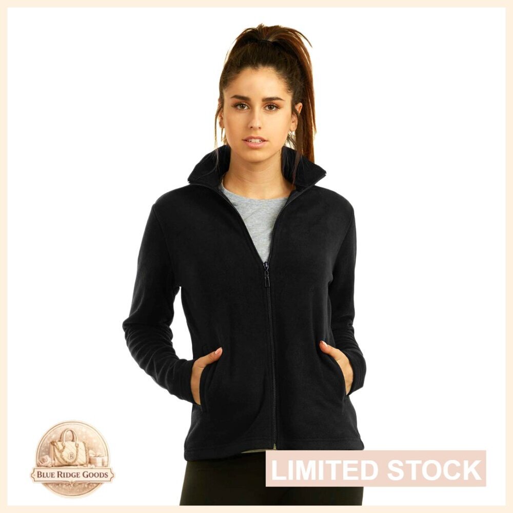 Polar Fleece Full Zip Winter Jacket Classic Aviator Style Long Sleeve